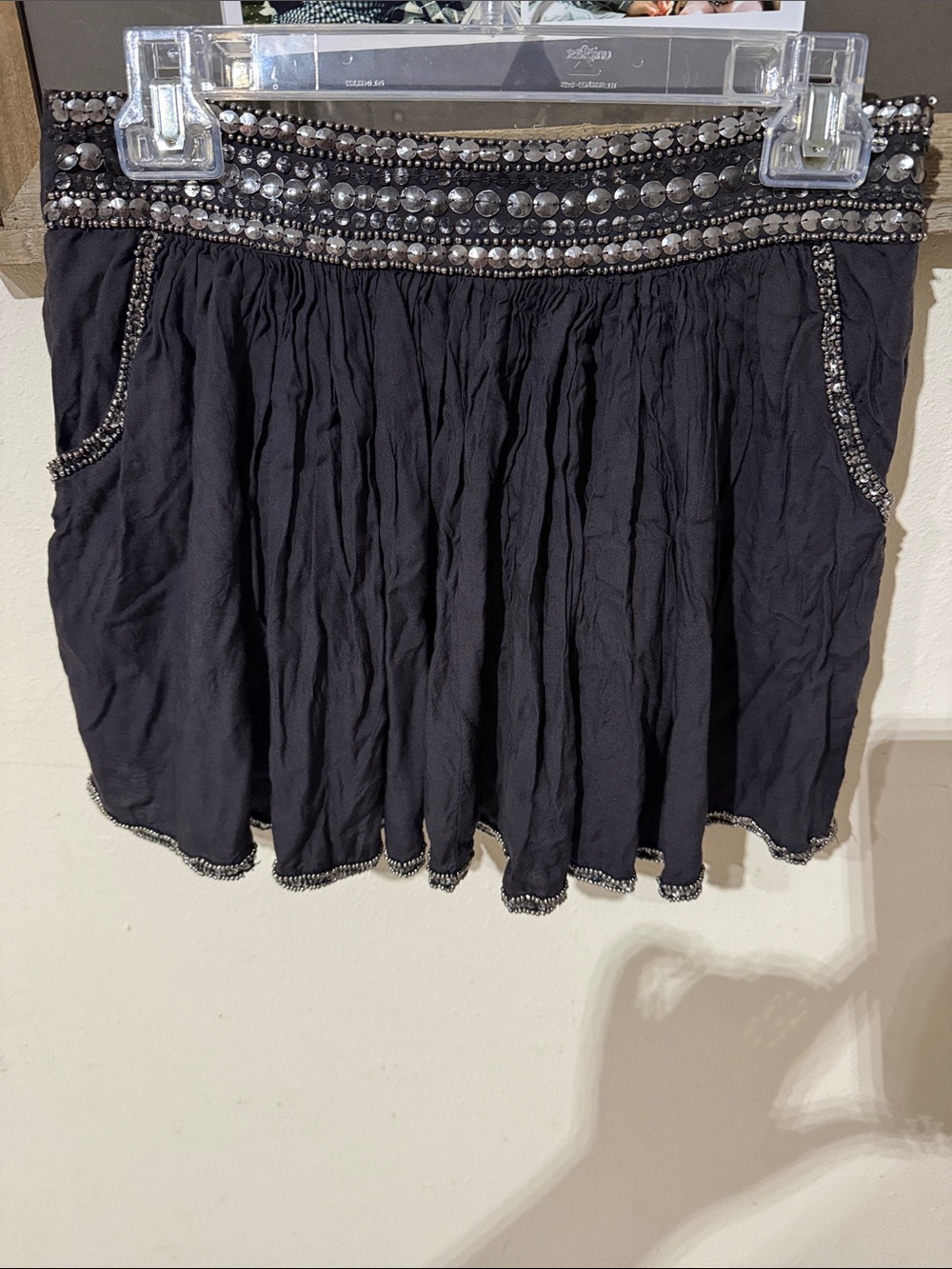 Forever 21 Charcoal Beaded Sequin Mini Circle Skirt Embellished Boho Y2K